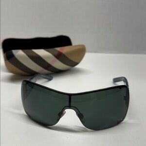 Burberry Shield Sunglasses Oversized Designer Glasses Silver Metal Blue Frames